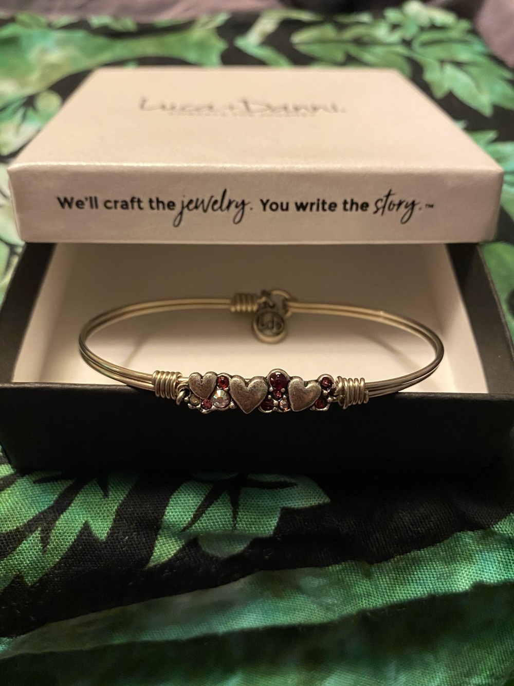 Luca + Danni Silver Heart Bangle with Red Accents